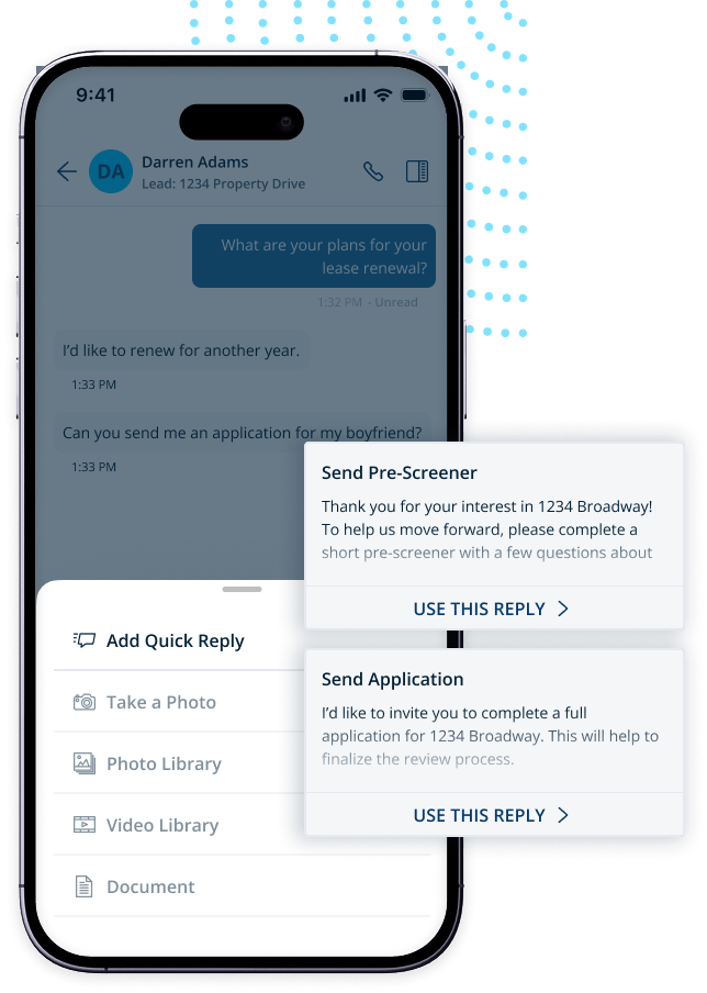 turbotenant ui showing multiple quick reply options