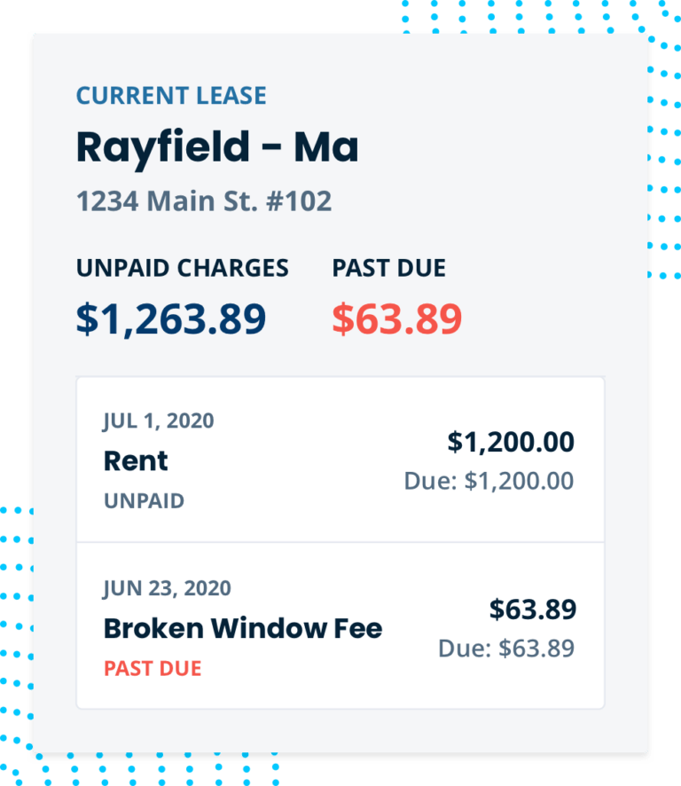 screenshot of unpaid and past due charges