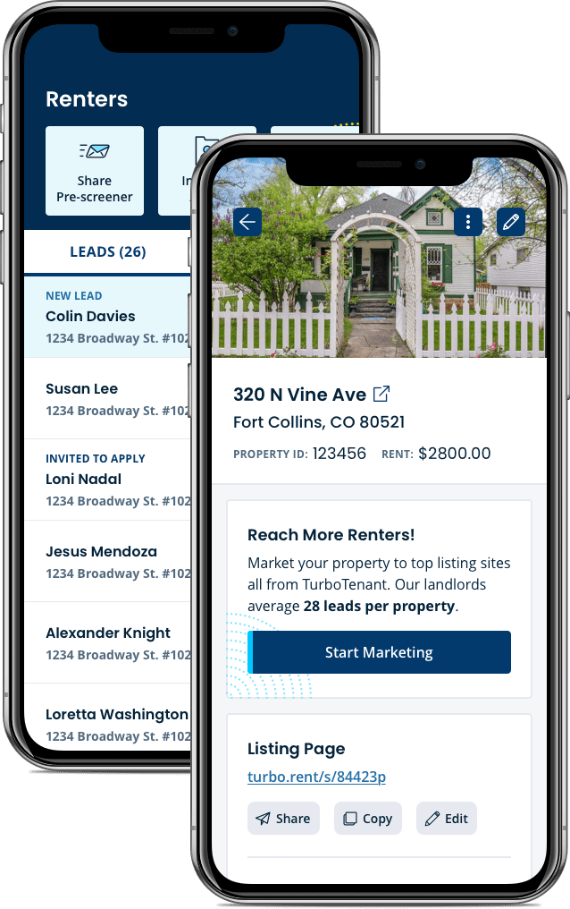 List of leads and rental listing on mobile app