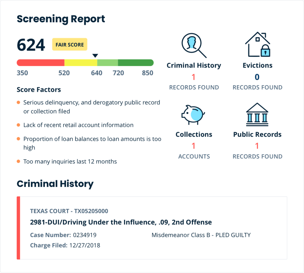 Thorough tenant background check and screening report with credit, criminal, and eviction histories