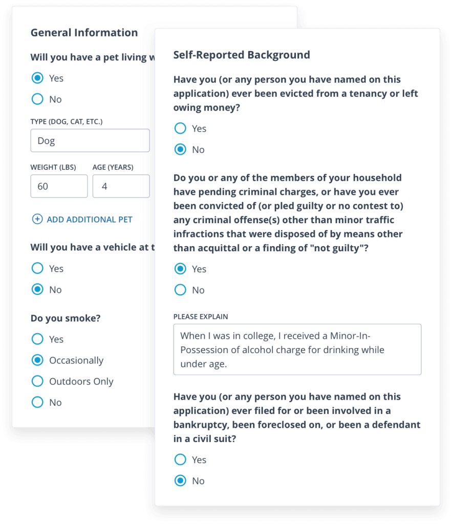 Self-reported background check online questionnaire
