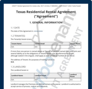 Watermarked TurboTenant document that can be used for month-to-month, standard residential lease agreements, or room rentals