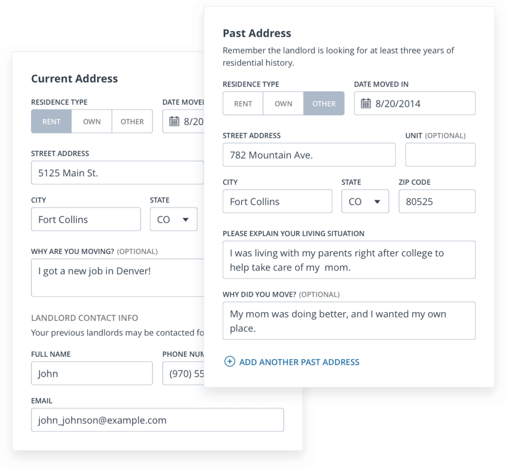 Online forms inquiring about a tenant's rental history