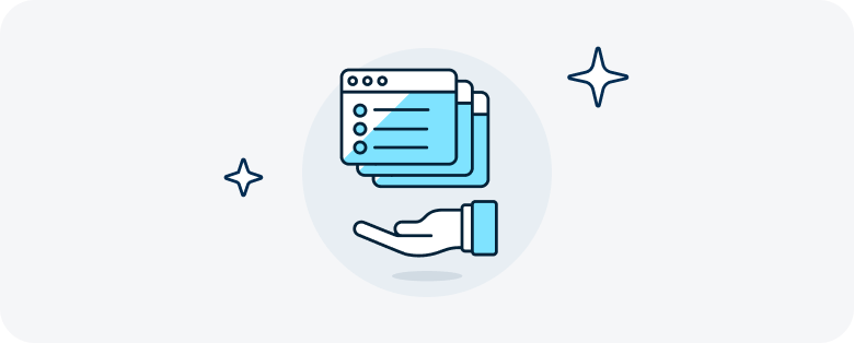 Icon of a hand holding digital move-in checklists above it with stars on the sides