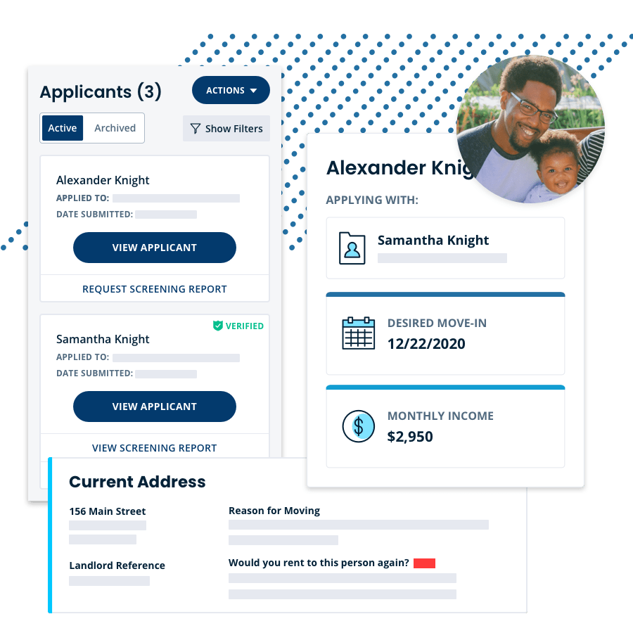Rental application form with photo of tenants and essential information