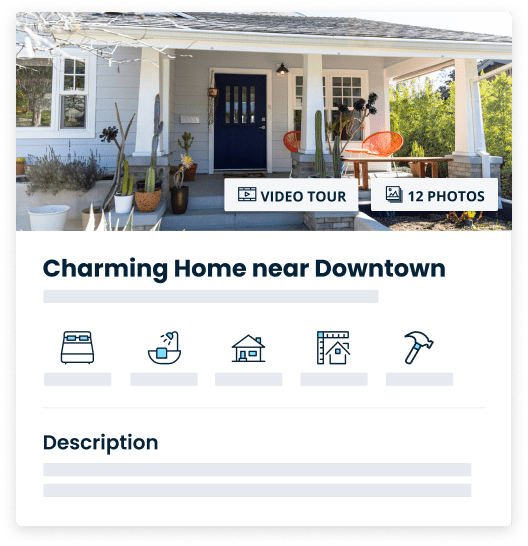 Mock rental listing titled “Charming Home Near Downtown”