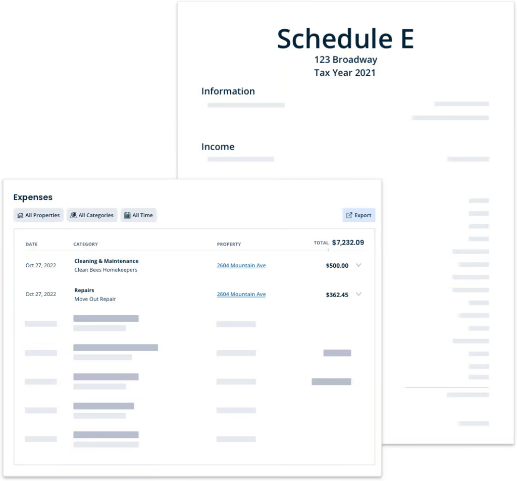 Landlord expense tracking document and Schedule E accounting report for commercial property