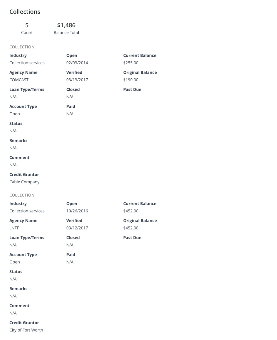 collection totals on tenant screening report