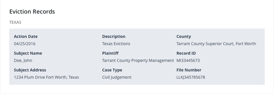 Eviction Records on tenant screening report