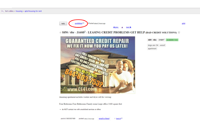 Craigslist Screenshot Instructions on how to avoid a craigslist scam with screenshot of Craigslist listing