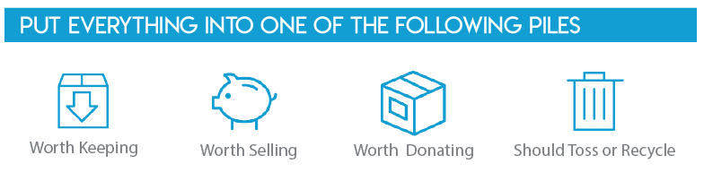 4 piles While you are packing and organizing your belongings, put everything into one of the following piles
