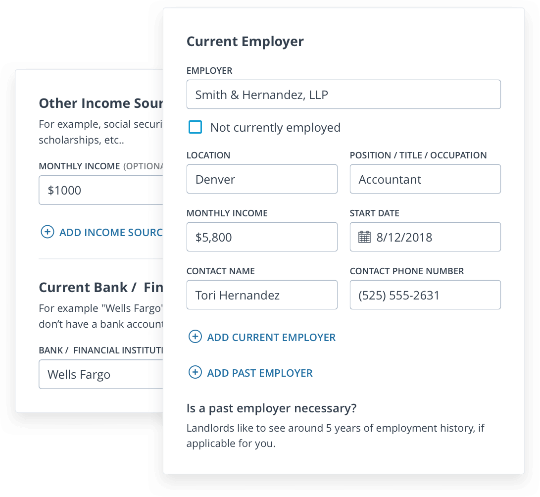 rental application income section