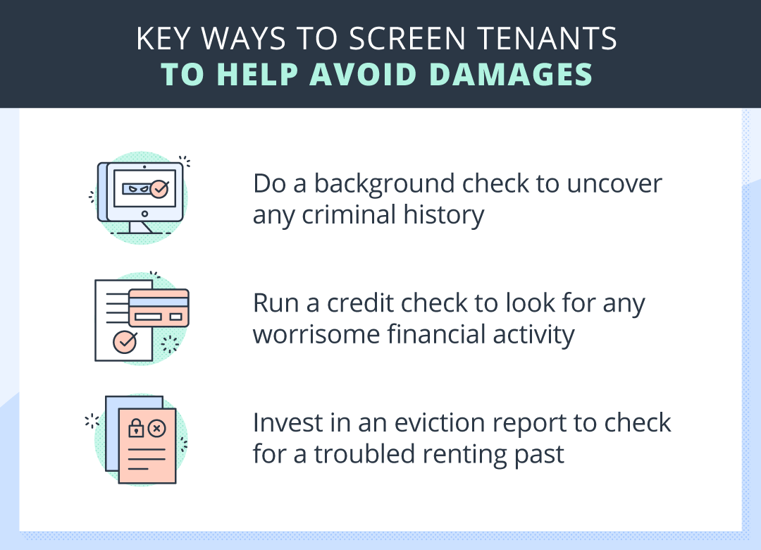 Illustration of 3 key ways to screen tenants to help avoid damages