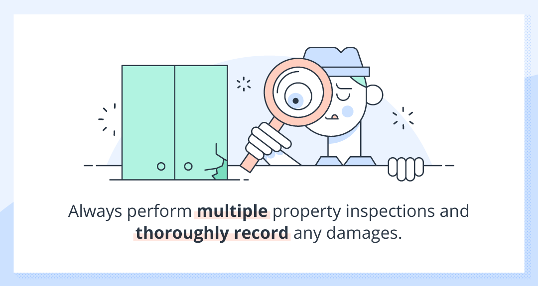 Illustration: landlord looking at damaged door