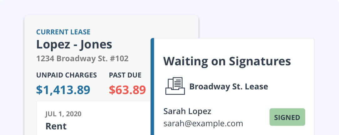 preview of lease management with rent payments and e-sign