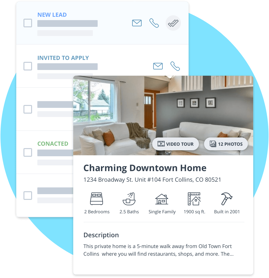 example of our property listing page and lead manager