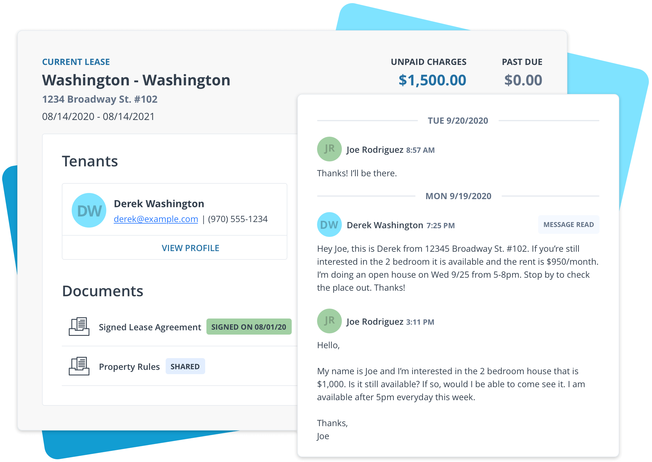 shows lease documents and messaging