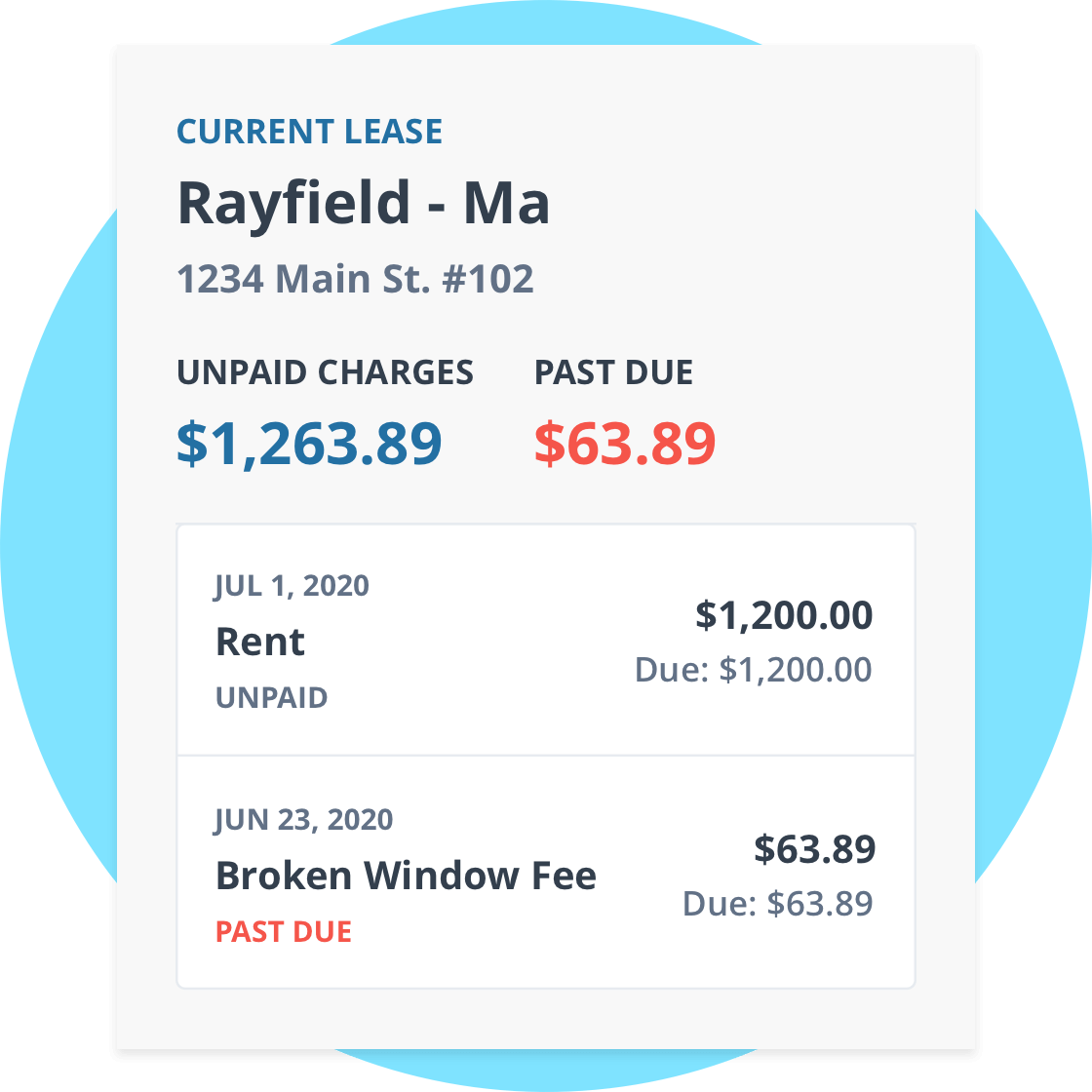 view of unpaid and past due charges