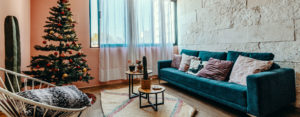 living room with holiday decor