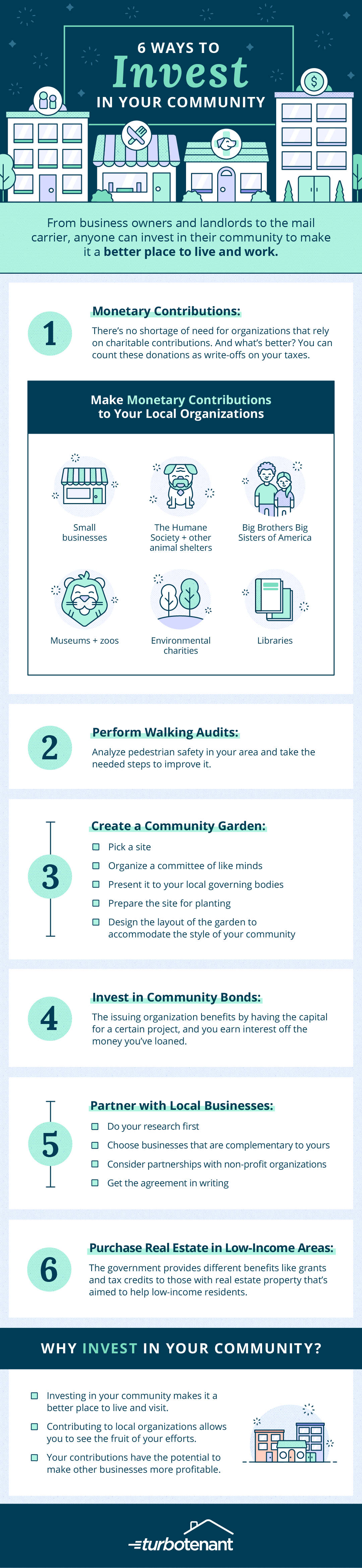 6 ways to reinvest rental earnings into your community illustrated infographic