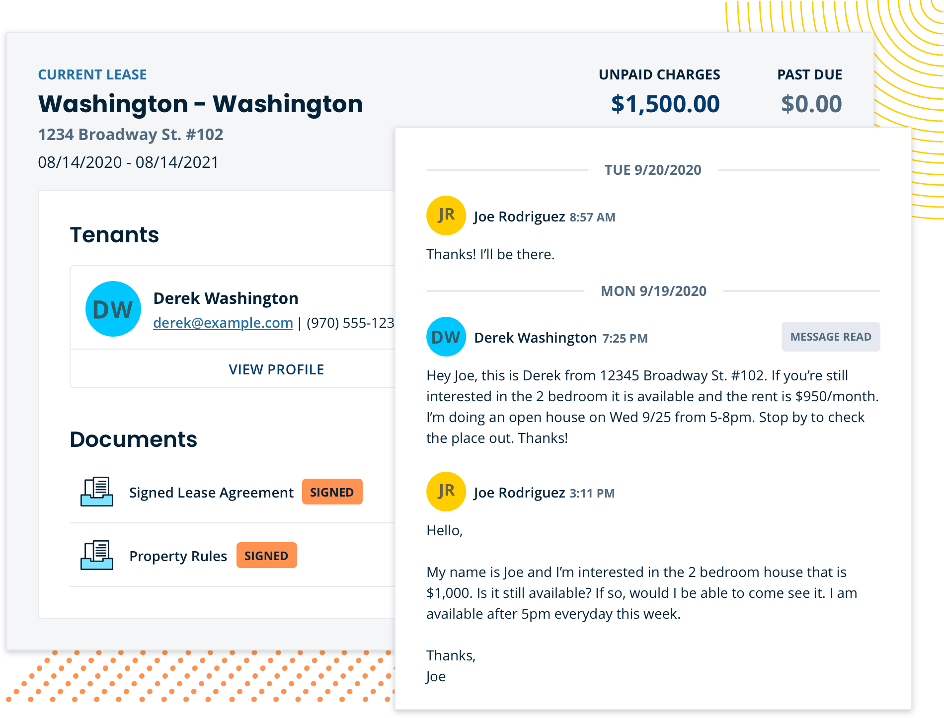 shows lease documents and messaging