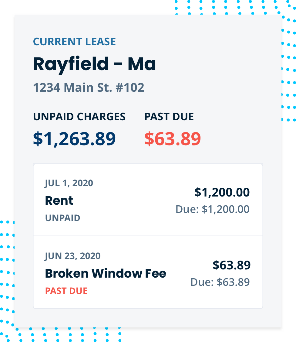 screenshot of unpaid and past due charges
