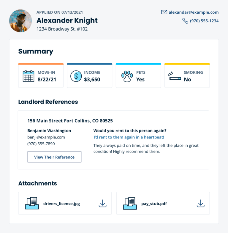 rental application summary screenshot