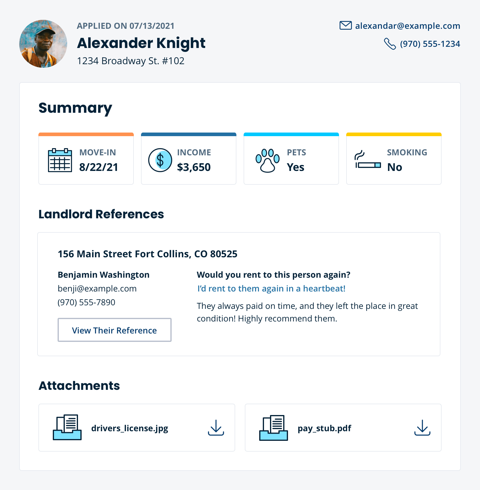 rental application screenshot