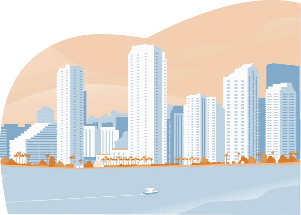 florida coastline with skyline illustrated scene