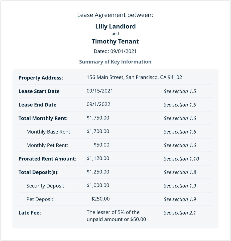 sample california lease agreement screenshot