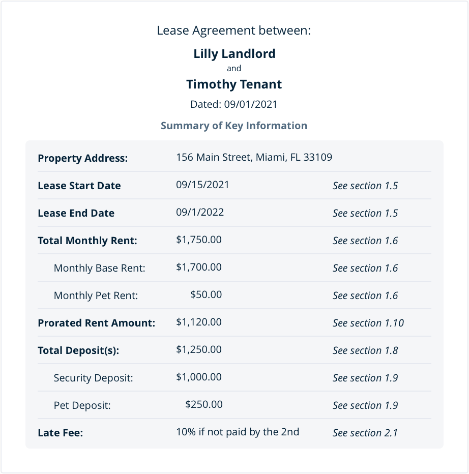 sample florida lease agreement screenshot