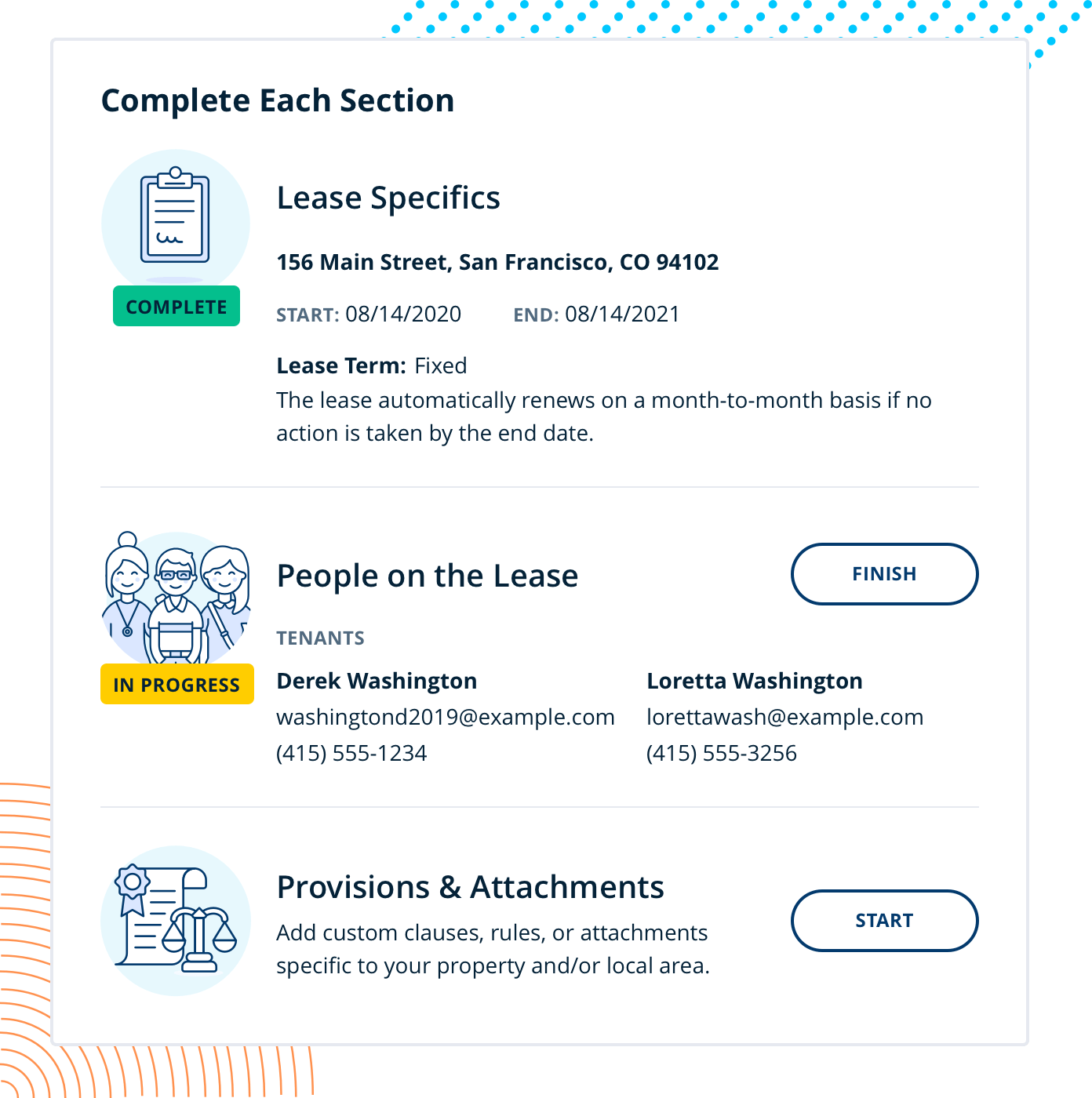 california lease agreement summary form screenshot