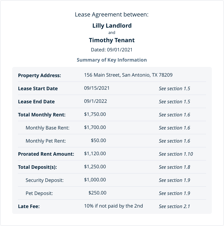 sample texas lease agreement screenshot