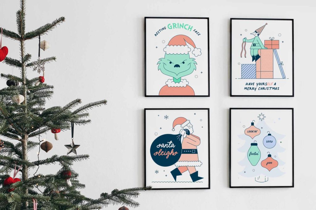 printable Christmas wall decorations framed on a wall