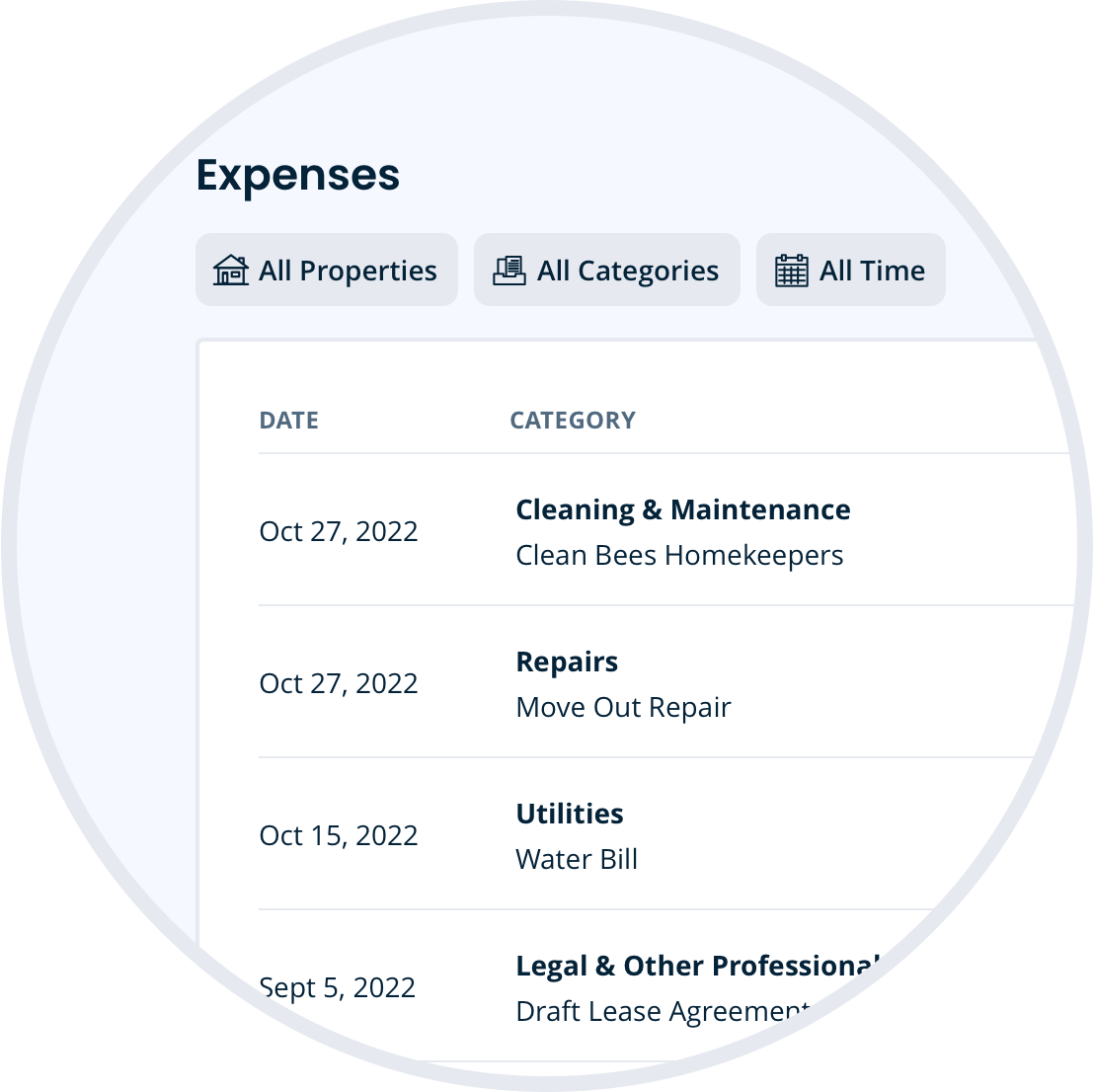screenshot of expense tracking