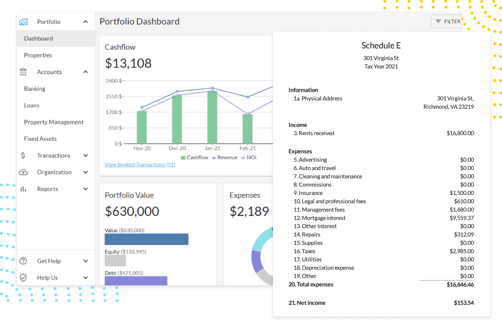 rental accounting dashboard view and schedule e report