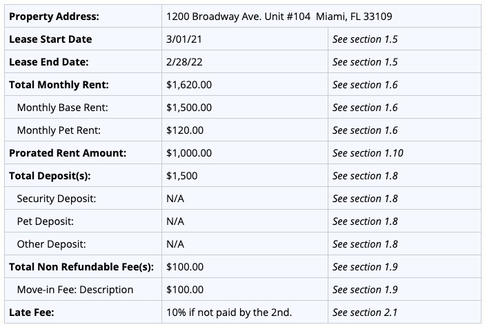 florida lease agreement example