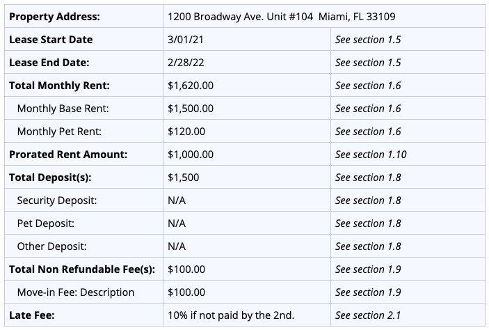 florida lease agreement example