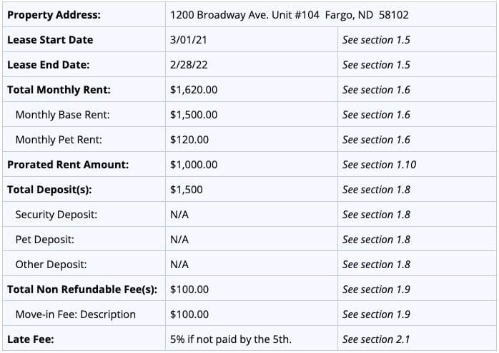 North Dakota lease agreement