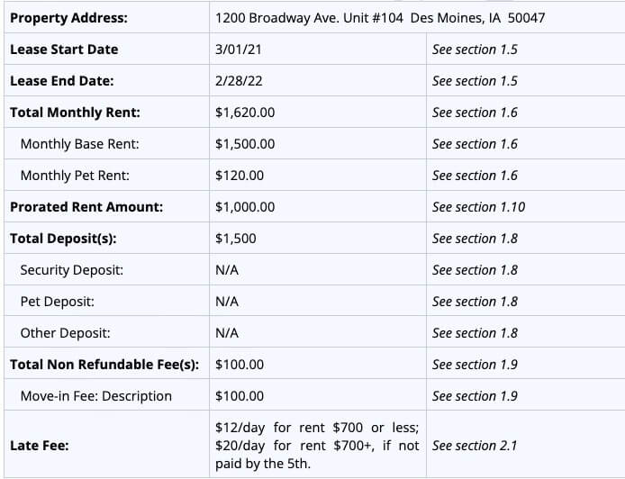 iowa lease agreement sample