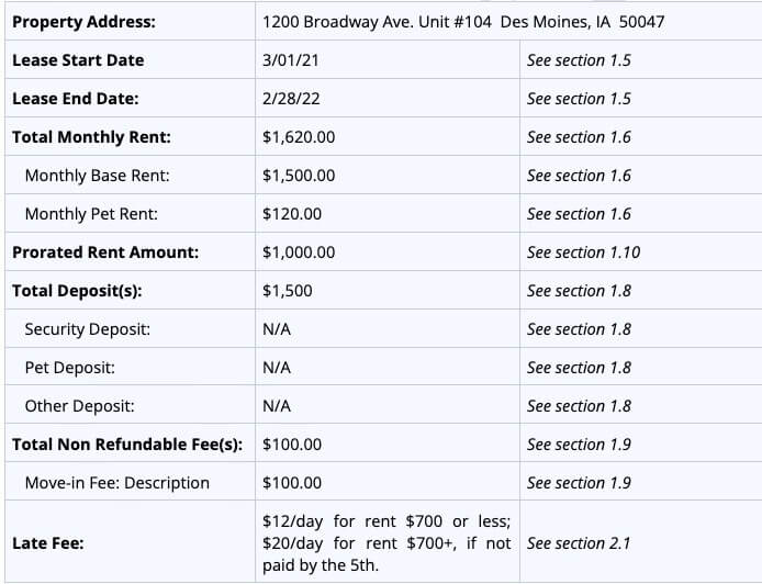 Iowa Lease Agreement Sample