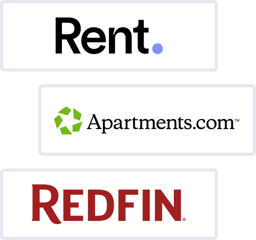 Rent, apartments.com, redfin marketing cards