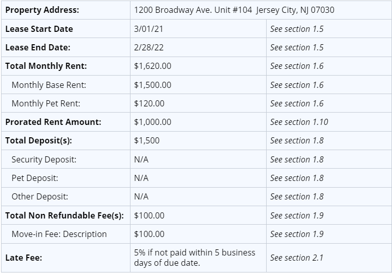 new jersey lease agreement