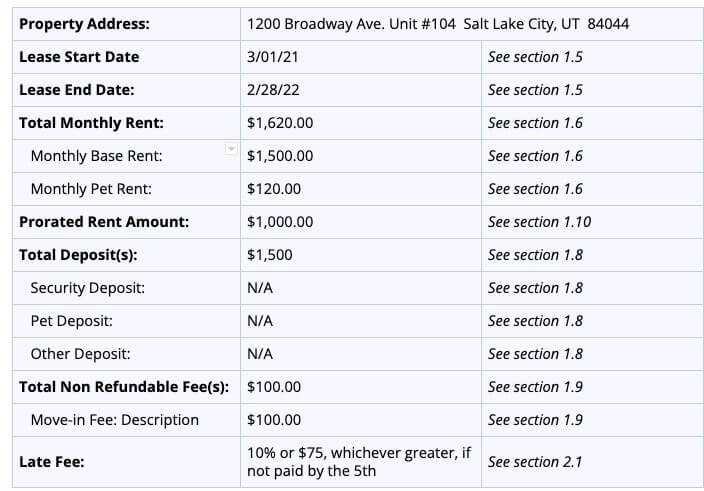 utah lease agreement sample