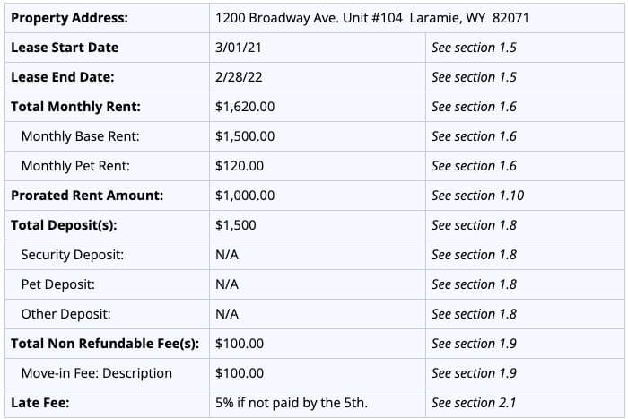 wyoming lease agreement sample