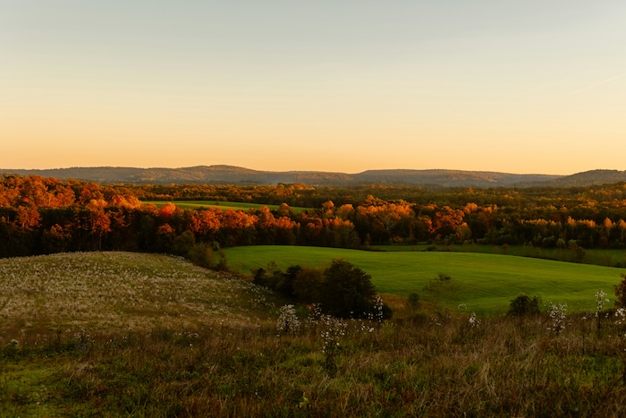 Tennessee countryside at sunset, fields and trees