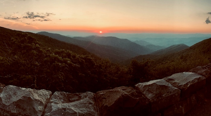 Sunset over the mountains in Virginia