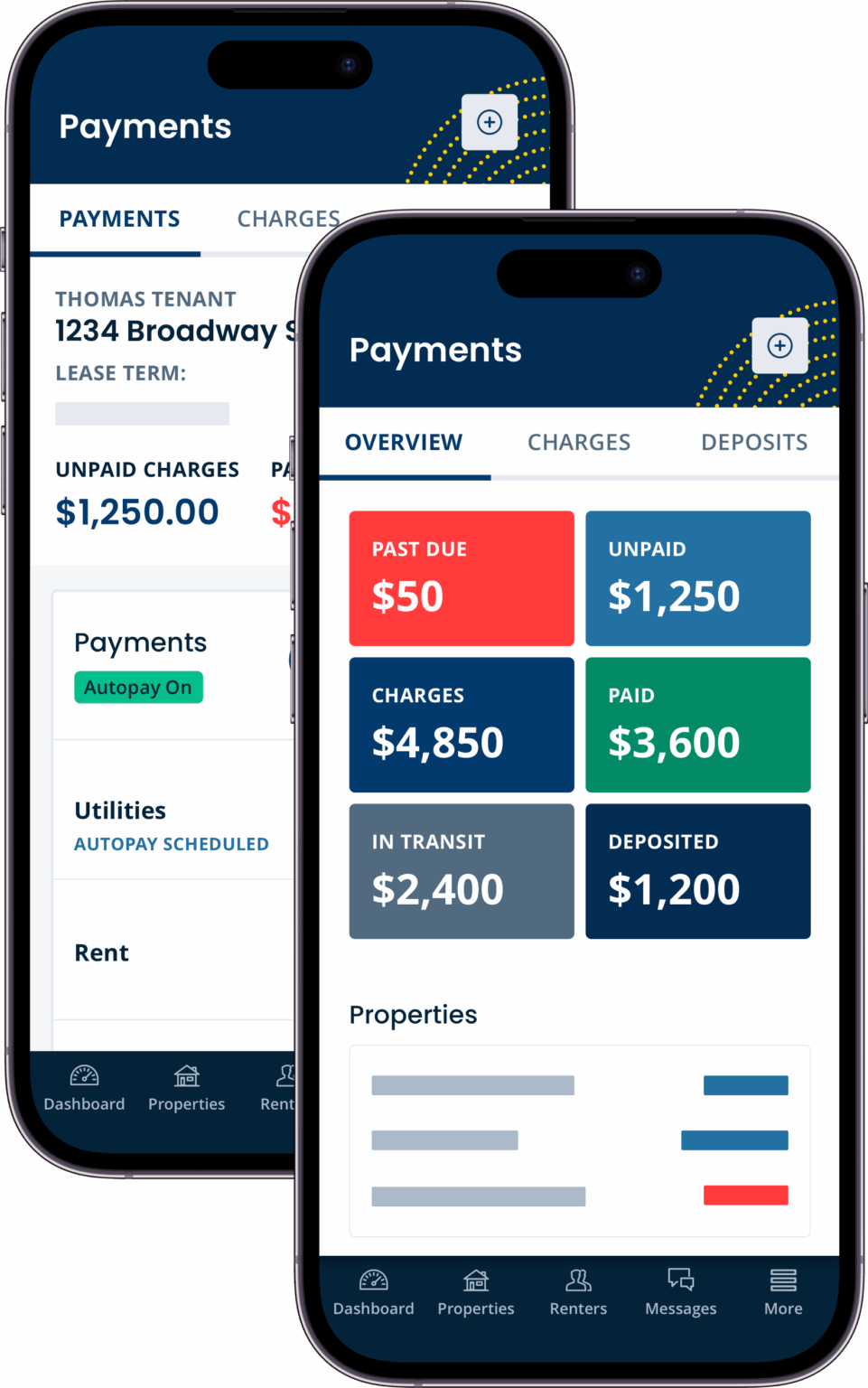 Screenshot of a mobile app with rent collection features