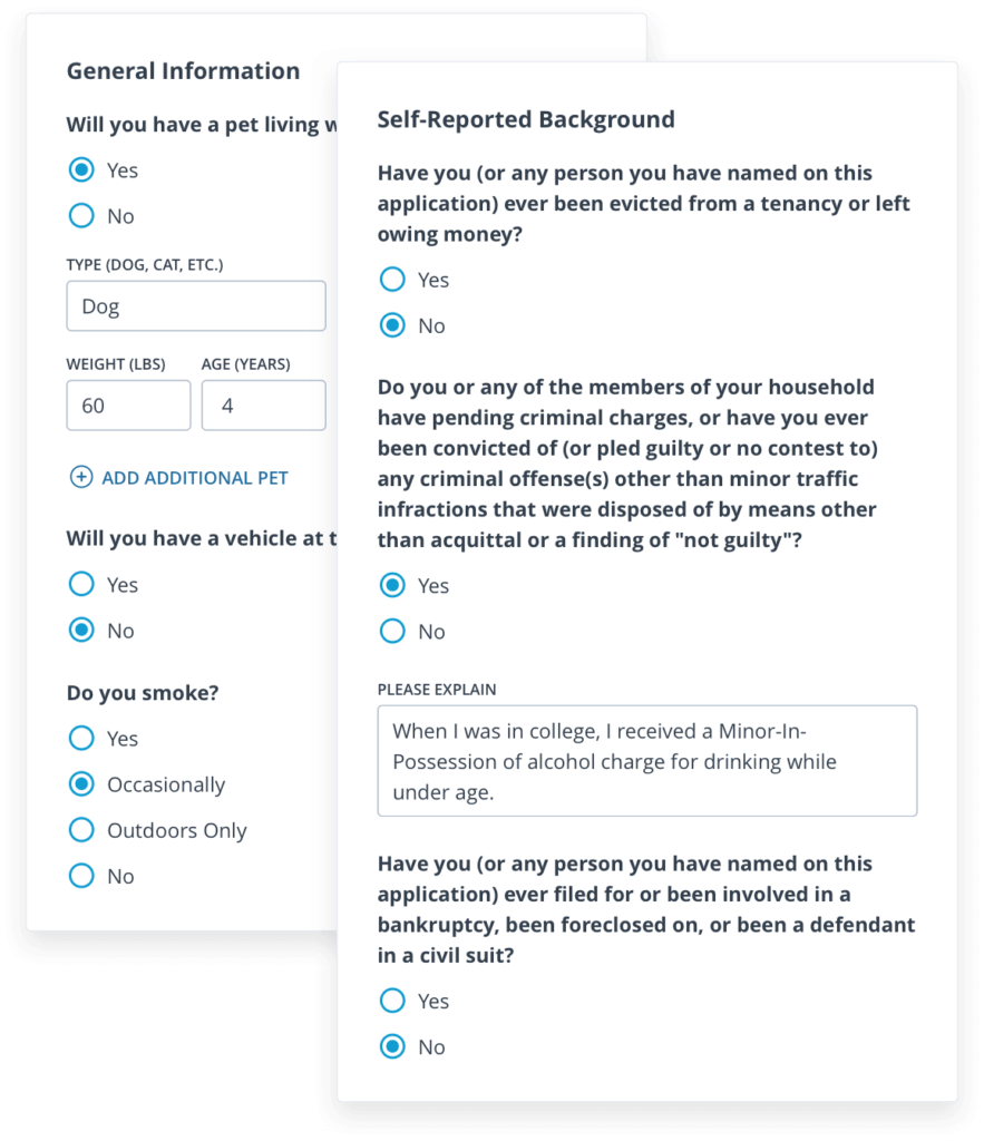 Self-reported background check online questionnaire