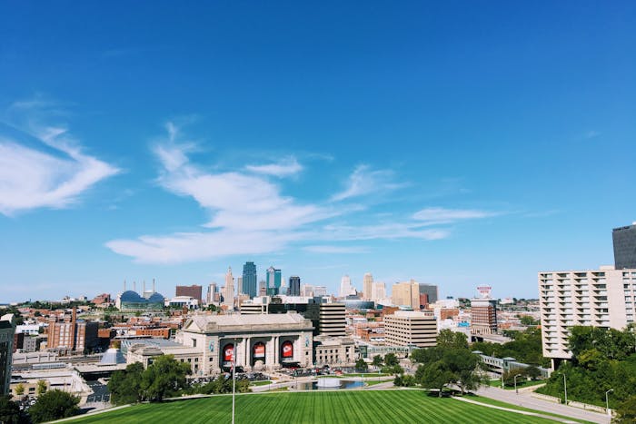 Grass Field Beside Building Structures in Kansas, US.
